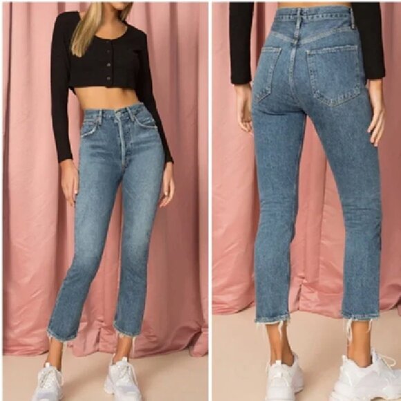 AGOLDE Riley High Rise Cropped Straight Jeans in Frequency Size 28 - Picture 1 of 9